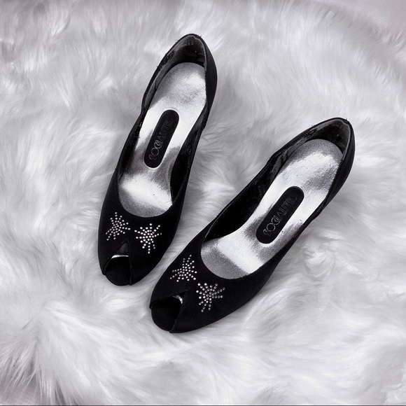 VINTAGE Peep Toe Rhinestone Evening Shoes Formal Heels 80s does the 50s Pumps - Picture 4 of 6